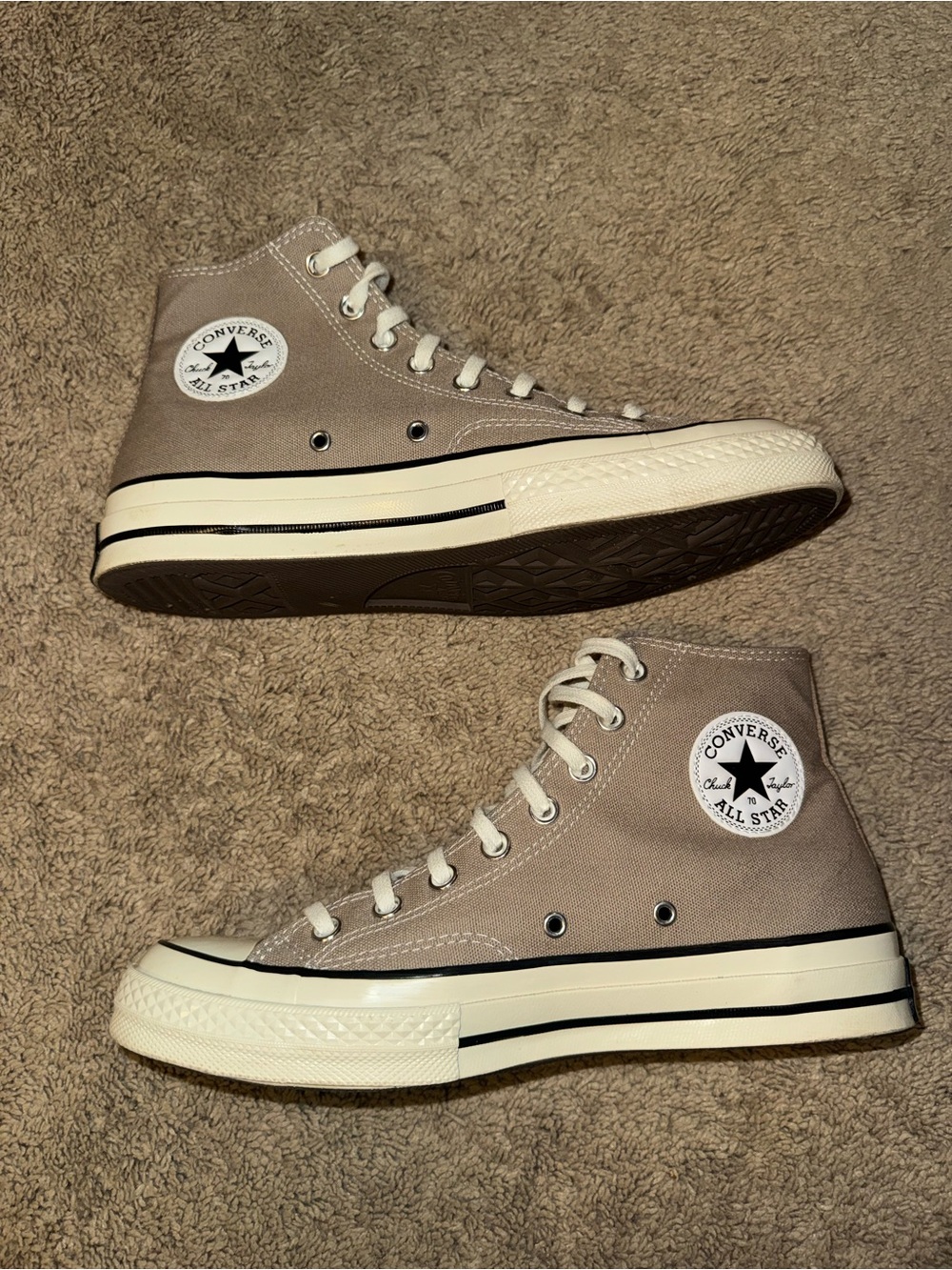 Converse High Top Sneakers - Taupe Canvas with White Accents - Picture 3 of 3
